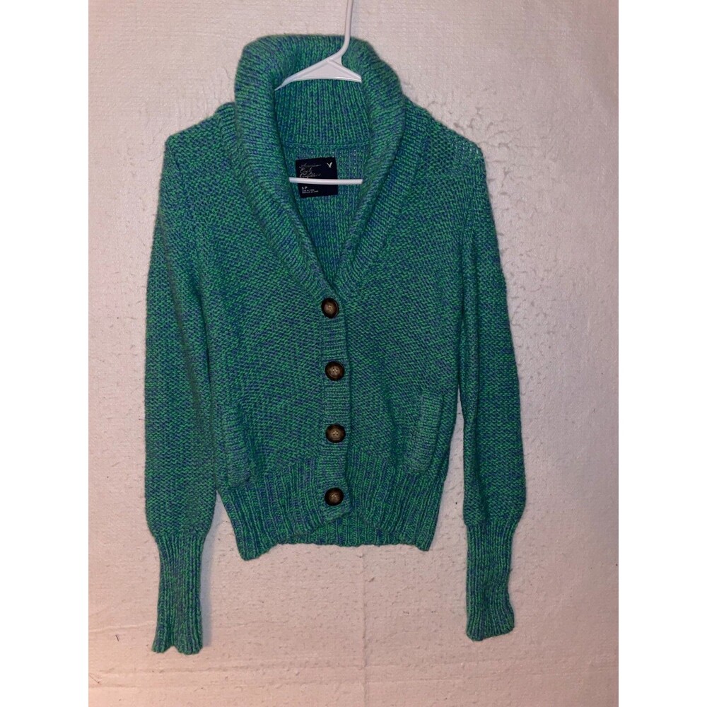 American Eagle Outfitters Cardigan Sweater Pocket Women's S Blue Green Wool